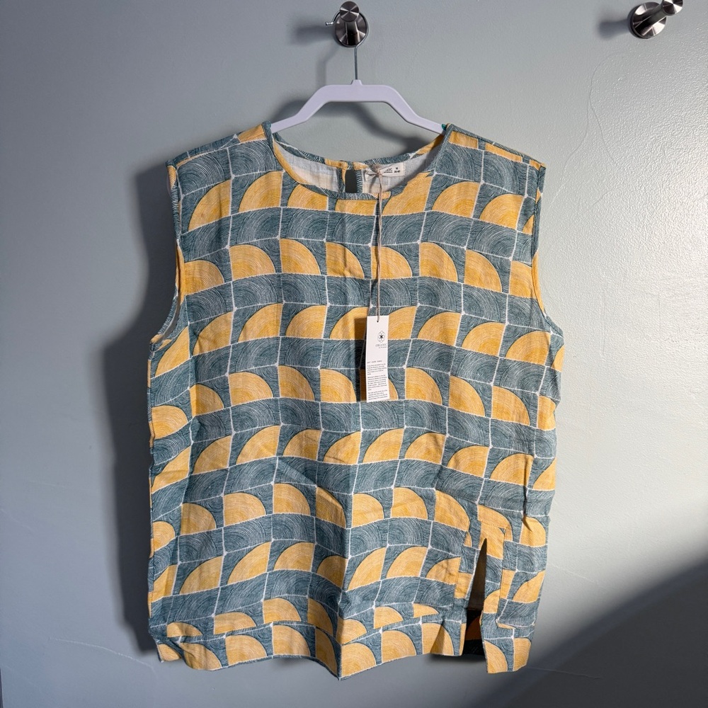Sleeveless Geometric Print Tank Top - Yellow & Teal